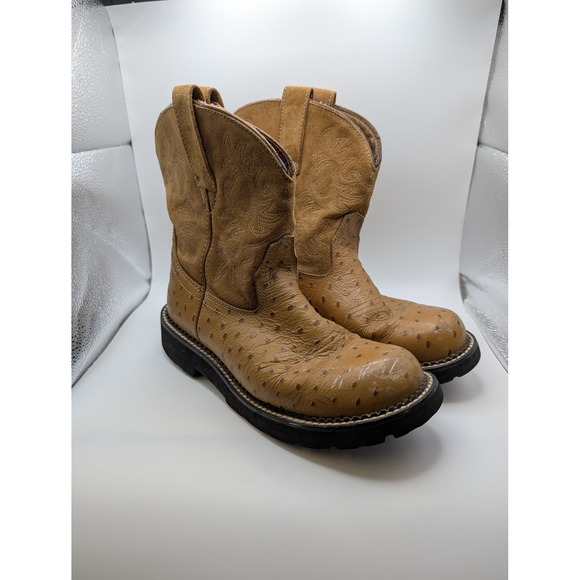 Ariat Shoes - Ariat Fatbaby Womens 9.5B Western Boots Faux Ostrich Suede Tan Brown